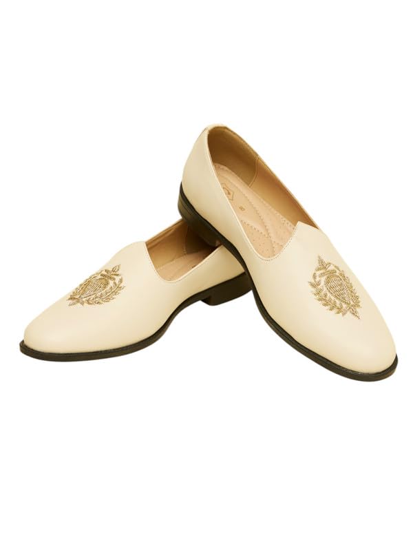 Image of Manyavar Men's Self Embroidered Loafers Style Shoes| Ethnic Juttis and Mojaris