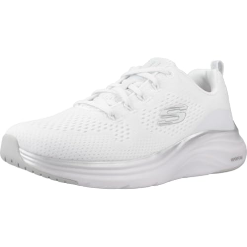 Skechers Donna Vapor Foam Midnight Glimmer, Rete Bianca con Finiture argentate, 35 EU