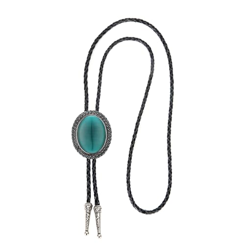 Image of Bolo Tie for Men Women Cowboy Turquoise Celtic Natural Tiger Eye Stone Longhorn Bull Western Leather Bolo Necktie