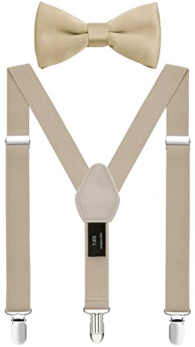 Yjds Baby Boys Bow Tie And Suspenders Set Adjustable Elastic For Wedding Party Khaki 24 In #TOP7