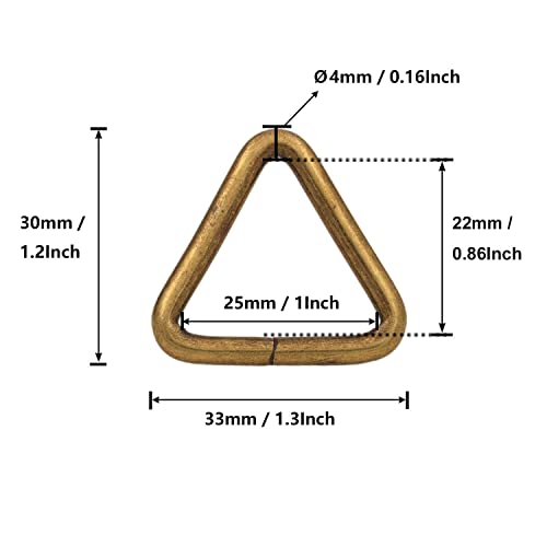 Bikicoco 1'' Metal Triangle Ring Buckle Connectors Round Edge Webbing Bag Clasp Handbag Strap Making Hardware, Bronze - Pack Of 30 #TOP1