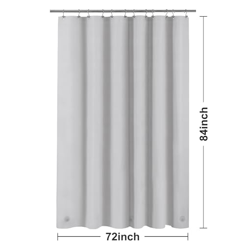 Image of Barossa Design Extra Long Shower Curtain Liner with 3 Magnets - 72 inch x 84 inch XL, Waterproof PEVA Lightweight Shower Liner for Bathroom, PVC Free, Metal Grommets - Silver Gray, 72x84