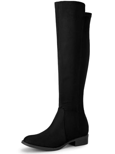 Perphy Round Toe Side Zip Chunky Heels Knee High Boots For Women Black 5 UK/Label Size 7 US