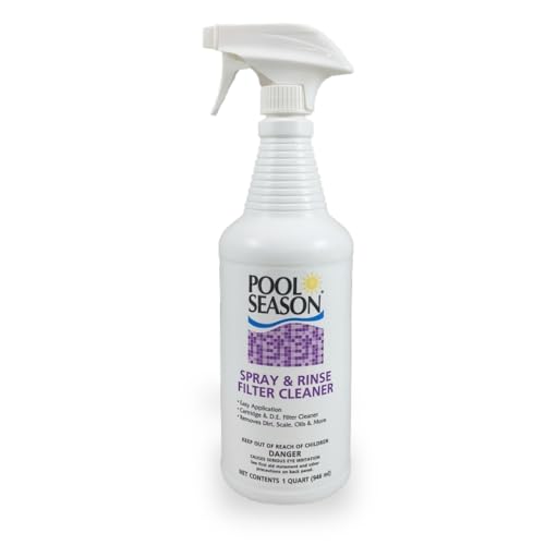 Pool Season Filter Cleaner Spray N' Rinse – 1 Quart | Revives Old Pool Filters, Removes Dirt, Grime & Oils | Easy Spray-On Formula for Cartridge & DE Filters – No Soaking Required