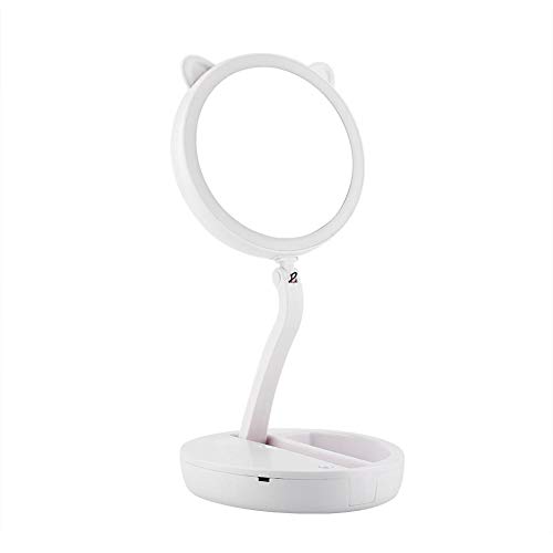 Preisvergleich Produktbild Faltbarer Runder LED Kosmetikspiegel Tisch-Schminkspiegel 7X Vergrößerungs Doppelseitenspiegel Rasierspiegel mit USB-Ladung, 360 ° drehen, Anzug für Schlafzimmer, Make-up-Raum, Bad und Reise, Weiß
