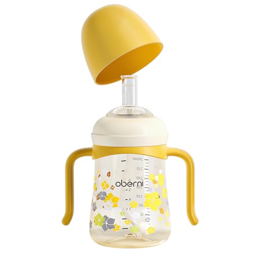 Oberni Trinklernbecher Auslaufsicherer, Trinklernflasche für Kleinkind ab 6 Monaten, Gewichtet Strohhalm, Rutschfester Griffen, Spülmaschinengeeignet, BPA frei PPSU, 240ml, Gelb, 1Stück