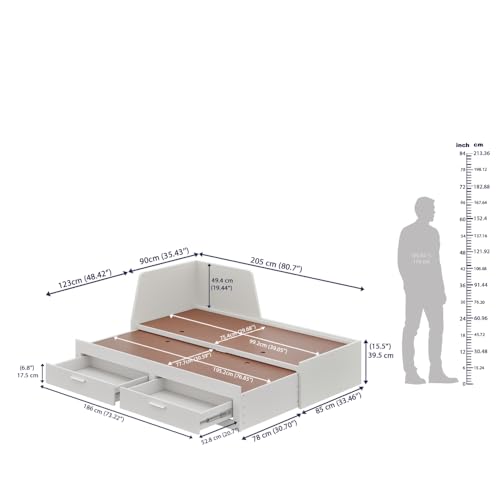 Image of Wakefit Bed | 3 Yr Warranty | Sofa Cum Bed, Comes with Drawer Storage, Noise-Free, Density: 680-750 kg /m, Termite & Borer Resistant, (Aster 78 x 30 - Frosty White)