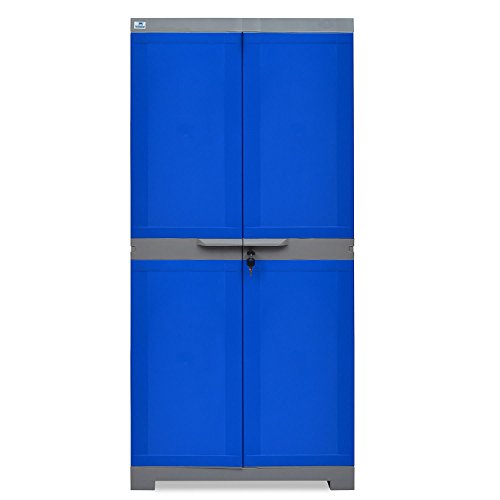 Image of Nilkamal Freedom Big FMM Plastic Cabinet | 3-Year Warranty | 4-Shelf Storage Cupboard with Doors | Multi Organizer | for Home and Kitchen | Almirah with Shelves |Deep Blue /Grey