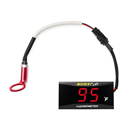 Motorcycle Engine Temperature Meter Fahrenheit, Over-Temperature Alert, Engine Temperature Gauge with Probe Sensor Adapter for Most Marine ATV Generator Lawn Tractor Motorcycle(Red,14mm Sensor)