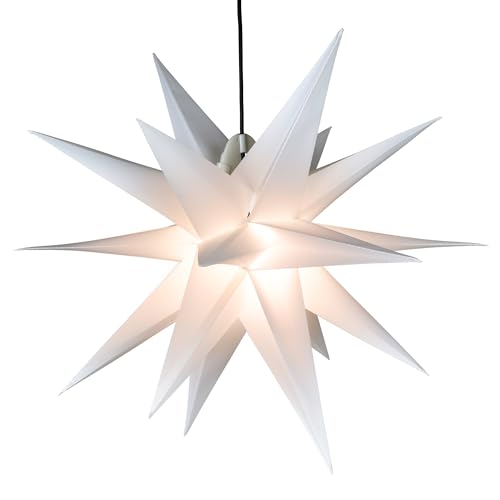 Nipach GmbH Weihnachtsstern 1 LED warm weiß - Farbe WEISS - 3D Lichter-Stern Dekostern 55 cm Fensterdeko PVC Dekostern Weihnachtsdeko Batterie Timer Xmas