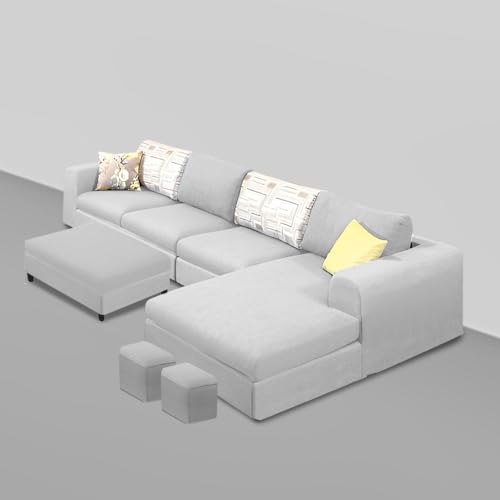 Image of Koza RHS 8 Seater L Shape Sofa Set with Center Table for Living Room (Grey Fabric) Premium Fabric Sofa