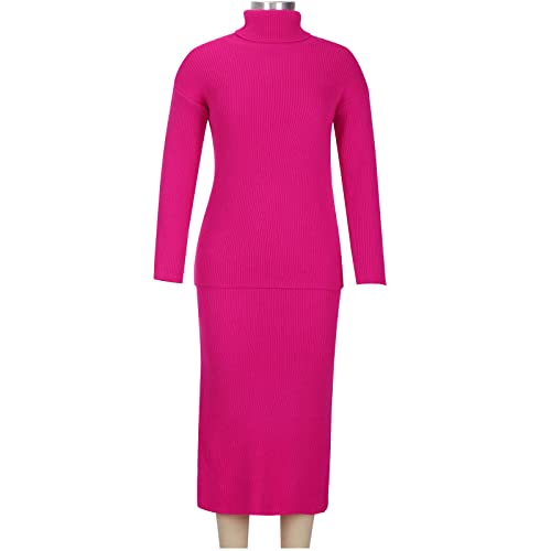 Conjunto de bustiê feminino rosa choque suéter saia conjuntos casual wrap crochê tricô lápis conjunt