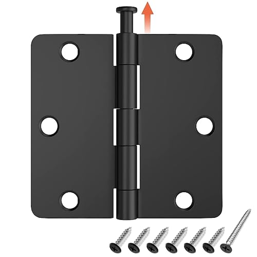 Hosom 3 Pack Matte Black Door Hinges 3.5 Inch With 1/4 Radius, Fit Standard Door #TOP6