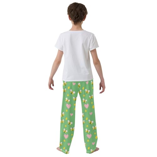 Pajama Bottoms, Pajamas Pant Cartoon Bees Lounge Wear Casual Pink Hearts Sleep Long Pants Soft Pjs Sleepwear3