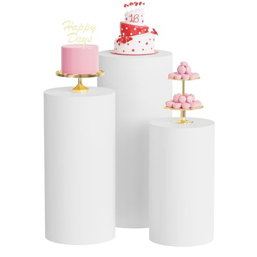 Wokceer Spandex Cylinder Stand Covers for Party 3Pcs Pedestal Covers White