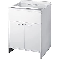 Mueble Fregadero Lavadora Negrari 9002KAM Lavabo con Mueble de Exterior/Interior, Resina PVC, 2 Puertas, 60 x 50 x 85 cm, Cloruro de polivinilo, Color Blanco, M