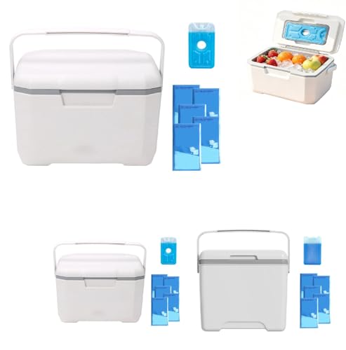 Insulated Cool Box, Hard Cooler Ice Chest Box for Cold,Hot Food & Drink with Easy-Grip Handle, Portable Molded Leak-Proof Cooler for Camping, Fishing,