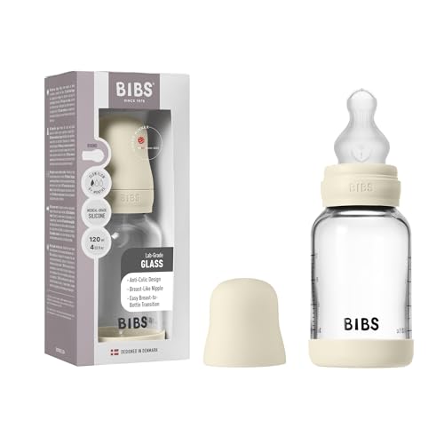BIBS Biberon in vetro, 120 ml, 1-pack, Tettarella in silicone, Ivory