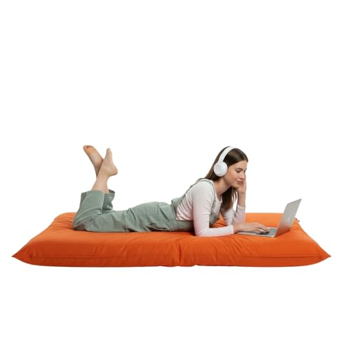 Kosiproducts Beanbag Floor Cushion Pillow indoor outdoor garden Water Resistant 100% soft luxury Polyester Fabric (Medium [84cm x 65cm], Orange)