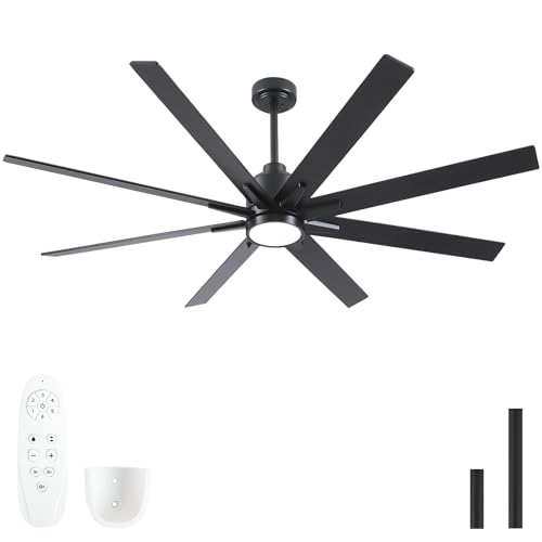 Image of Rayqueen 62 Inch Black Ceiling Fans with Lights and Remote,Includes Downrod