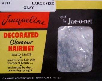 6 Nets Jacqueline Decorated Glamour Hairnet Large Gray #243
