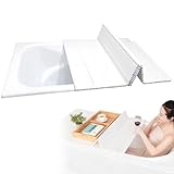 お風呂の蓋 白 折りたたみ式 防塵 PVC浴槽カバー シャッターバス蓋 断熱 耐水 ポータブルホルダー付き おしゃれ 浴槽トレイ 簡単取り付け (しろ,60*96)