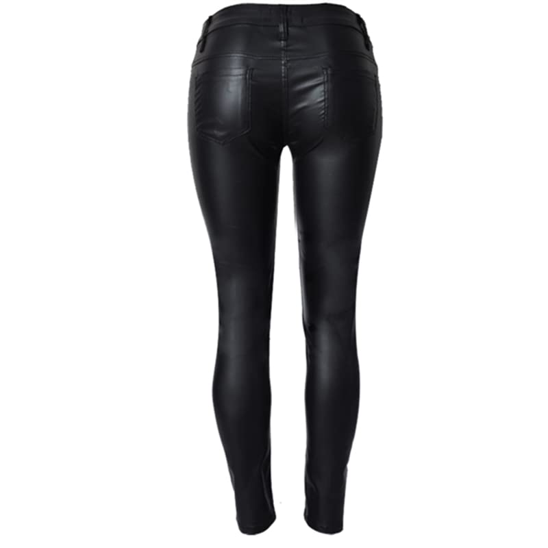 Dninmim Pantaloni sottili con cerniera sexy da donna primavera autunno nero skinny pantaloni in pelle PU