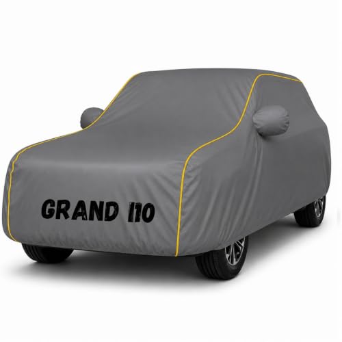 Image of Premium Waterproof Car Cover for Grand i10 | Soft Cotton Lining Heavy Duty Triple Stitched Heat Resistant Outdoor Cover Comes with Mirror and Antenna Pocket Full Bottom Elastic (Zig Zag Grey)