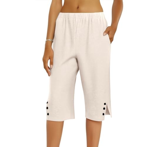 Capri Pants for Women Summer Linen High Waisted Lounge Long Shorts Casual Loose Workout Pull On Pants with Pockets4