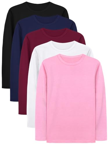 Image of Cooraby 5 Pack Girls Long Sleeve Tees Girls' Soft T-Shirts Kids Basic Crewneck T-Shirts Top for Teen Youth Girls, 2T-16Y