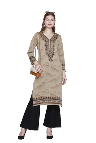 Image of REBECCA Women's Winter Woolen Kurti Jacquard Straight Fit Ethnic Wear with 2 Side Pockets