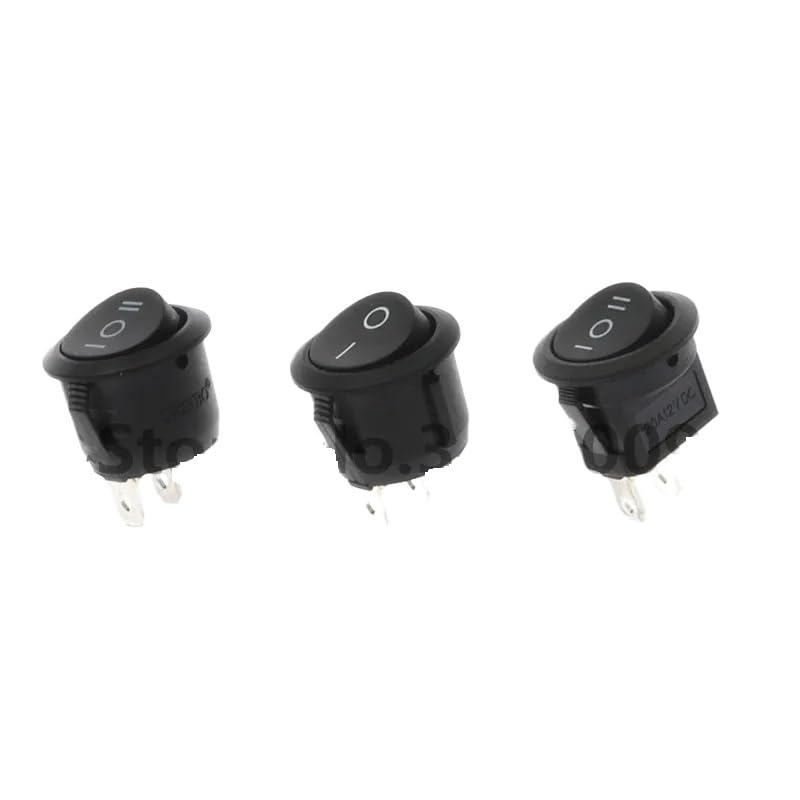 5Pcs 22mm Diameter Small Round Boat Rocker Switches Black Mini Round Black 3Pin ON-Off ON-Off-ON Rocker Switch(Bian-3D3P)