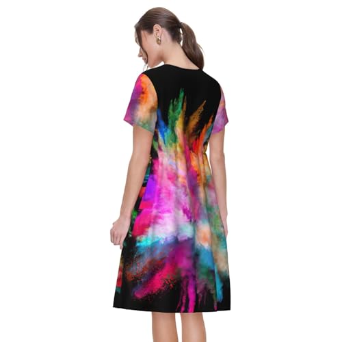 Robe d'été décontractée imprimé explosion de couleurs chic et fluide