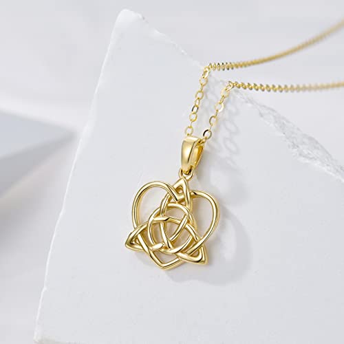 KECHO Irish Celtic Necklace Solid Gold Vintage Triquetra Trinity Celtics Celtic Knot Pendant Necklace Jewelry Gifts for Women Mother Wife, 16"+ 1"+1" +1”3
