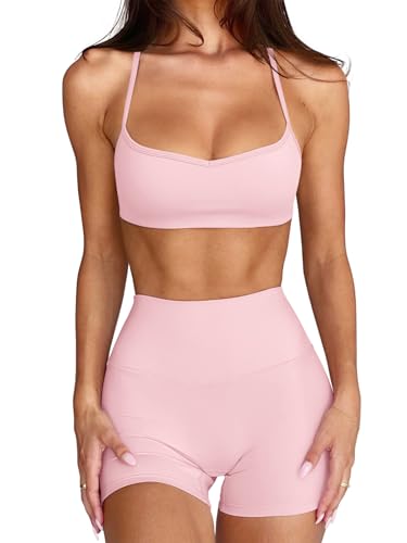 Image of LASLULU Womens Adjustable Spaghetti Straps Sports Bra Sweetheart Neck Wireless Padded Workout Yoga Crop Tops