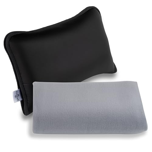 Elvasa Travel Blanket and Pillow Set – Compact Lightweight Throw for Train, Car – Small, Portable Fleece – Long Flight Must Haves – Airplane Comfort Kit – Multi-Use Quillow for Travel (Black)
