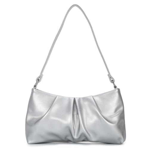 EVEOUT Metallische Clutch Tasche für Damen mit Zwei Kettenriemen,Plissierte Kunstleder Abendtasche Umhängetasche für Party Hochzeit