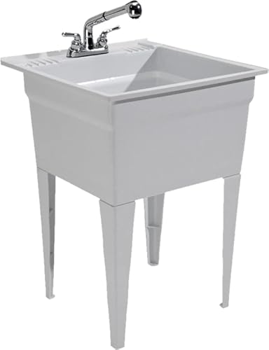 T20Wp1105-Laundry Utility White Kit Tub 20 Gallon With Plastic Legs And Pull-Out Spray Faucet #TOP1