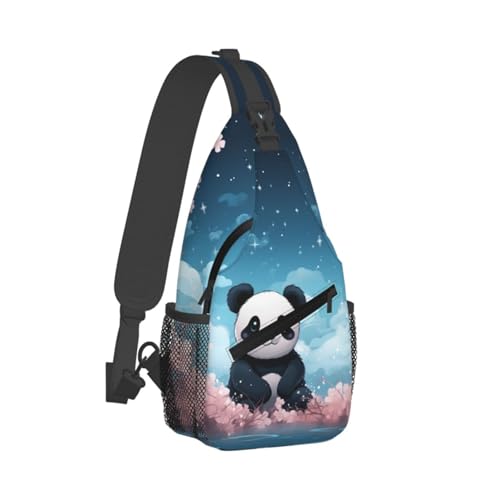 Mochila tipo sling negra con diseño Panda Flower para exteriores