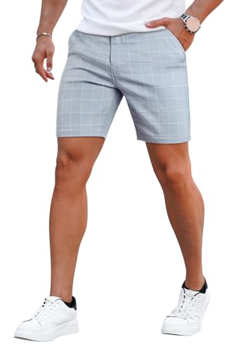 Image of GINGTTO Mens Slim Fit Shorts Plaid Chino Short Tapered Leg Skinny Stretch