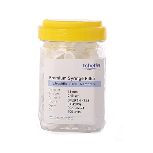 PTFE Syringe Filter, 0.45μm 13mm, HPLC-Certified, Non-sterile, PK of 100