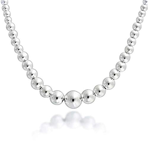 Verona Jewelers Italian 925 Sterling Silver 4-10MM Graduated Silver Bead Necklace-Sterling Silver Bead Ball Necklace for Women
