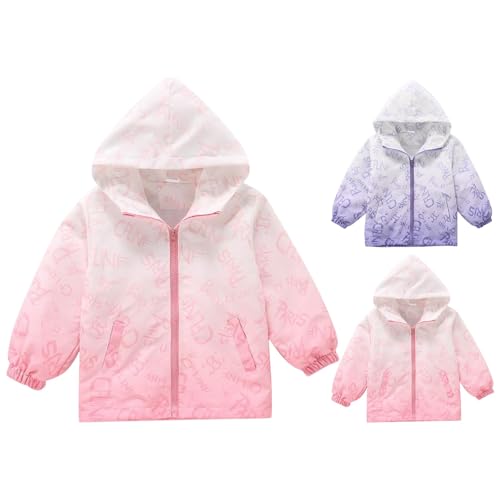 Girls Waterproof Hooded Jacket Letter Graphic Lightweight Zip Up Raincoat Outdoor Athletic Windbreaker Rain Coat
