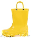 HugRain Toddler Rain Boots Boys little Kids Waterproof Shoes Lightweight Adorable Cute Solid Rubber mud boots non slip with Easy-On Handles (Size 12,yellow)