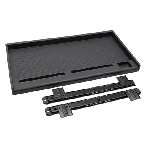 デスク下 PC キーボード引き出しトレイ 長方形 交換用アクセサリー ネジ付き 20.2x10.6インチ キーボードオーガナイザー 簡単取り付け ホワイト 27mm幅レール(Black 35mm W Rail)
