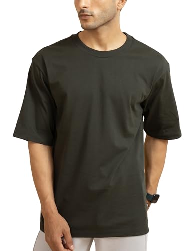 Image of DAMENSCH Statement Solid Oversized T Shirt for Men, Heavyweight, Anti-Pilling, Stylish, Relaxed Fit T Shirt for Men Cotton