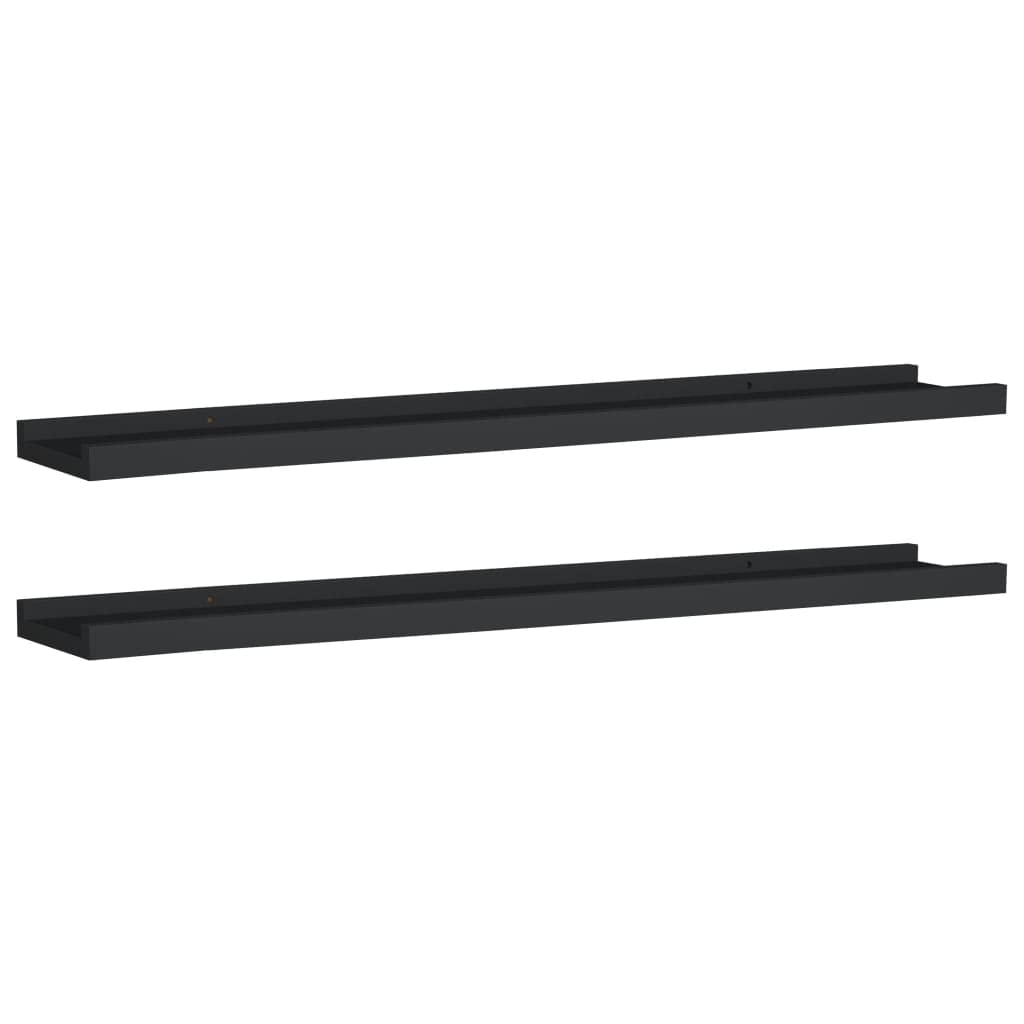 vidaXL 2X Repisa para Marcos de Fotos Estante de Pared Flotante Estantería CD Dormitorio Salón Sala de Estar Decoración MDF Negro 80x9x3 cm