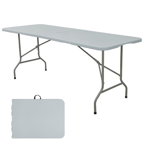 Folding Table 6 FT Camping Table Portable Plastic Rectangular Outdoor Dining Table Steel Legs...