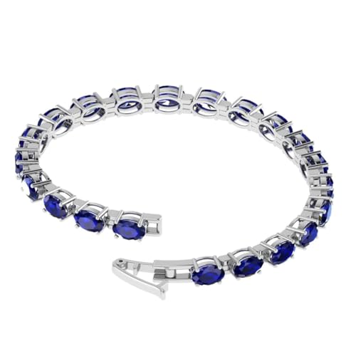 Sterling Silver Tennis Bracelet for Women – 7 Inch Oval-Cut Birthstone Bracelet – 925 Rhodium-Plated, Hypoallergenic & Tarnish-Resistant Gemstone Jewelry – Elegant Gift for Her – Secure Clasp – by SILVER SMILE3