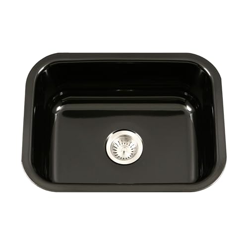 Houzer Porcela Black Porcelain Enamel Steel Kitchen Sink: 23 Inch Undermount Single Bowl Sink, Durable & Versatile, Essential for Home and Apartment: PCS-2500 BL
